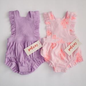 Cat & Jack Baby Romper Bundle NB Pink Purple Ruffle Summer Outfit NWT